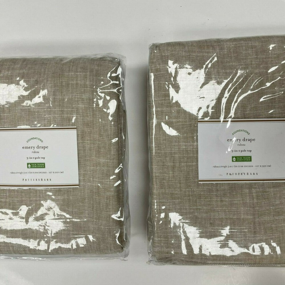 Pottery Barn Set of 2 Emery Linen Poletop Drapes 50" x 84" Oatmeal